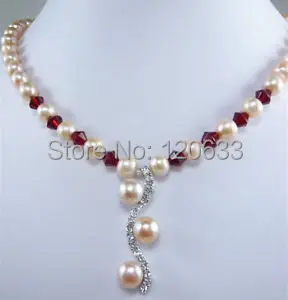 

natural jFashion jewellery pink freshwater pearl crystal pendant necklace wholesale women's jewelryLuxury Girls Wedding