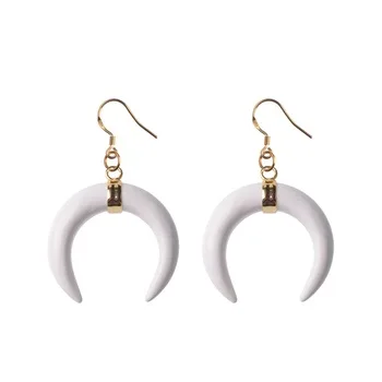 The new natural stone horns ear hot crescent jewelry antique silver with colorful resin and rhinestone ox horn drop earrings