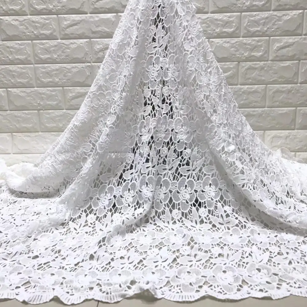 

African White Cotton Lace Fabric Royal Blue Guipure Lace Fabric High Quality Nigerian Cord Lace Fabric For Wedding Dress