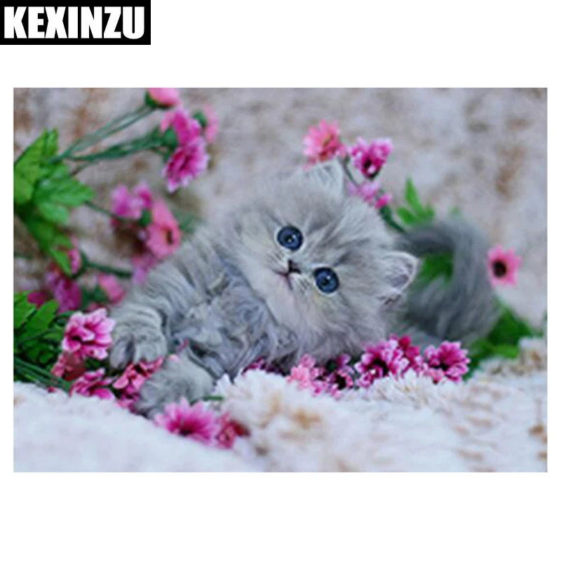 

New Full Square Diamond Painting rhinestone Cross Stitch "Flowers Cute Cat"5D Diy Diamond Embroidery Diamond Mosaic Wall Dec