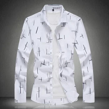 

Men Shirts Long Sleeve Summer Print Shirt 2019 Mens Dress Shirts Casual Fashion White Blue Plus Size M- 4XL 5XL 6XL 7XL #3013