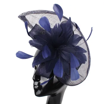

Sinamay Fascinators Hat with feather for Wedding Kentucky Derby Ascot Races Melbourne Cup church NEW NAVY BLUE vintage black