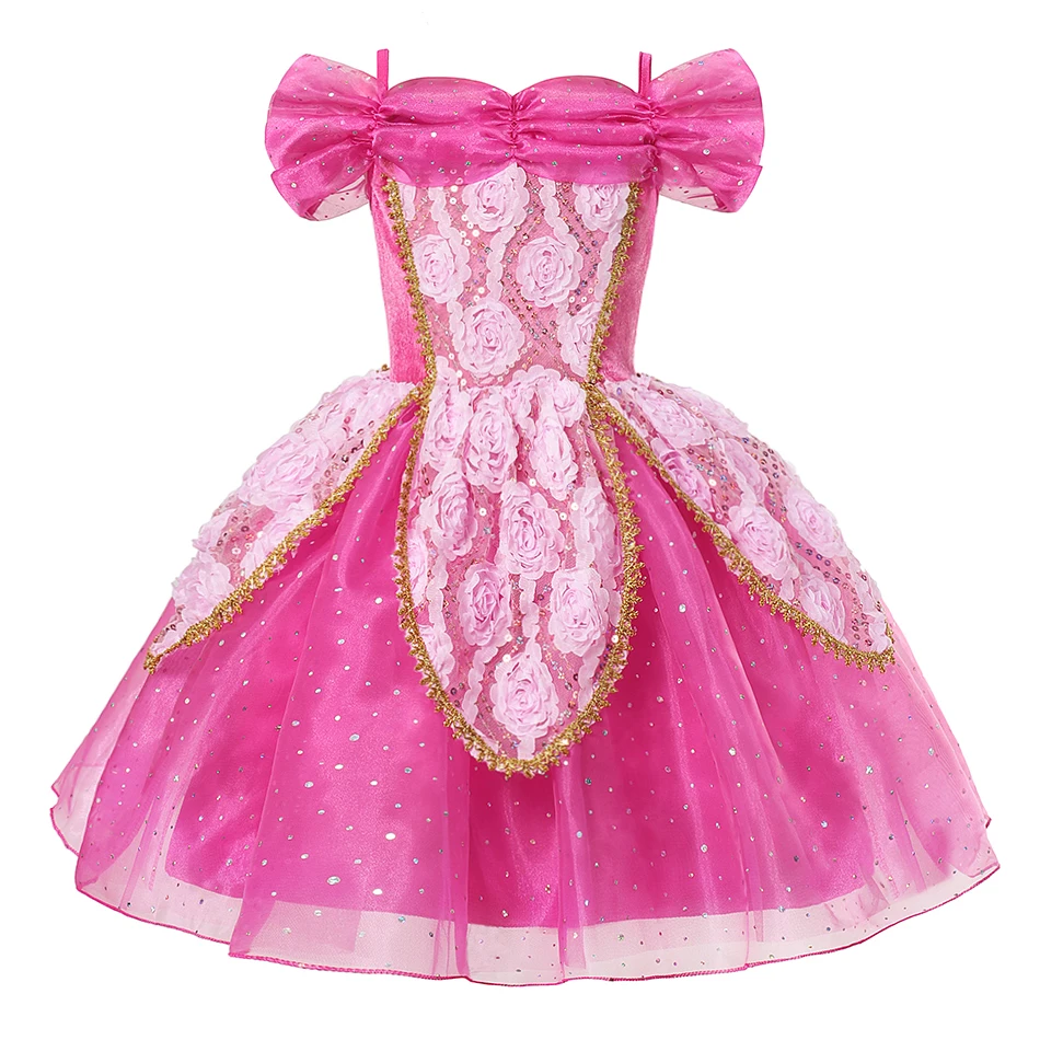 Princess Dress for Girl Kids Costumes Cosplay Belle Aurora Cinderella Jasmine Cartoon Beauty and The Beast  Fancy Summer Dresses