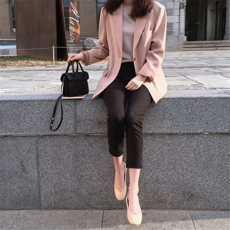 Fashion 2019 New Single Breasted Solid Work Blazer Women Long Sleeve Pocket Suit Blazers And Jackets Casual Office Outwear