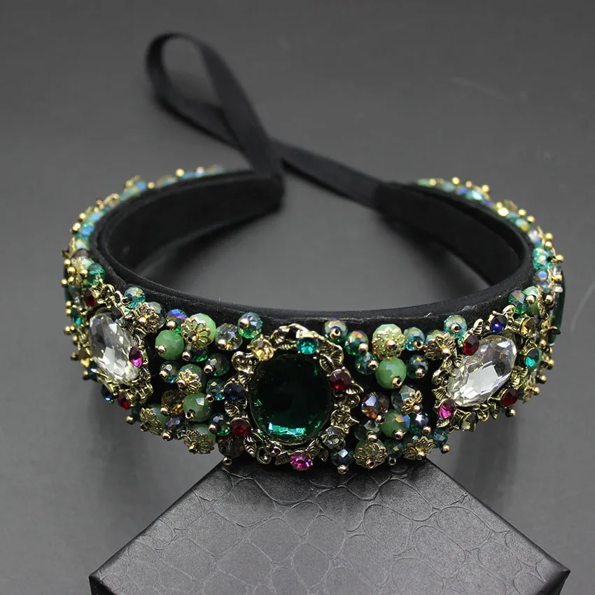 Günstige Mode edelstein perlen vintage frauen blume barock gute qualität hairband luxus kristall edelstein stirnband braut schmuck 609