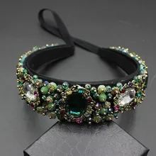 fashion gem beads vintage women flower baroque good quality hairband luxury crystal gem headband bridal jewelry 609