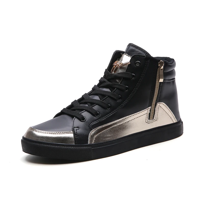 

2018 New Trend Men Casual Boots High Top Luxury Brand Boots Comfortable Male Zipper Boots Black Gold Men Original Casual Shoes
