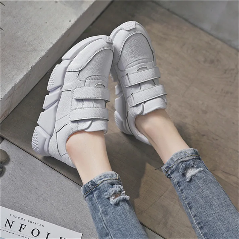 

shoes woman hook-loop pu leather casual sneakers Female Sneakers Women's Shoes Dames Schoene solid Sneakers