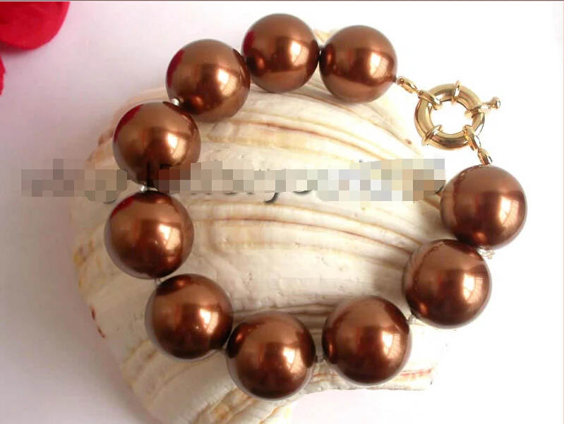 

>HUGE!Natural 20mm Round Coffee Shell Pearl Bracelet!