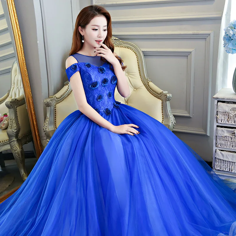 Ruthshen сладкий 16 Бальные платья королевский синий кружевное вечернее платье Цветы Бальные платья выпускное платье vestidos дебютанты