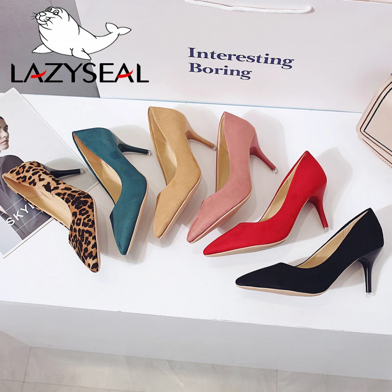 LazySeal High Heels Leopard Shoes Women Pumps Office Stiletto Faux Suede Wedding Party 2019 Slip On Sandals Femme Sexy Pumps