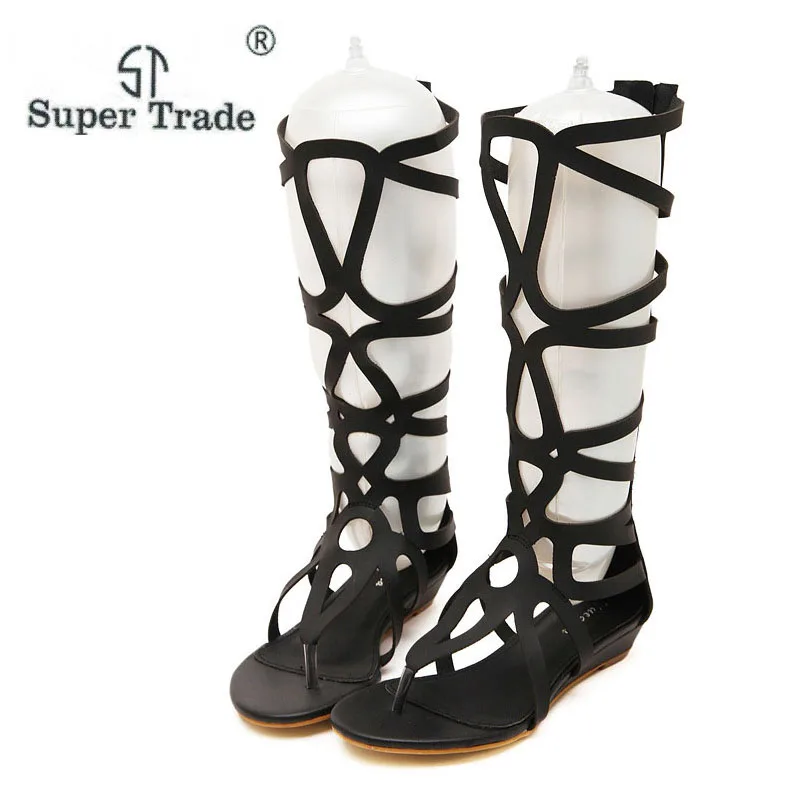

2018 Women Sandals Summer Flats Sexy Knee High Boots Gladiator Sandals Women Casual Flats Shoes Designer Free Shipping