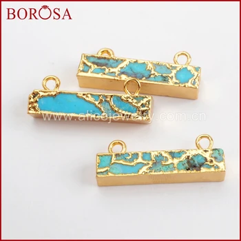 

BOROSA 5/10PCS Gold Color Copper Natural Turquoises Connector, New Natural Blue Stone Copper Stone connector for Jewelry G1532