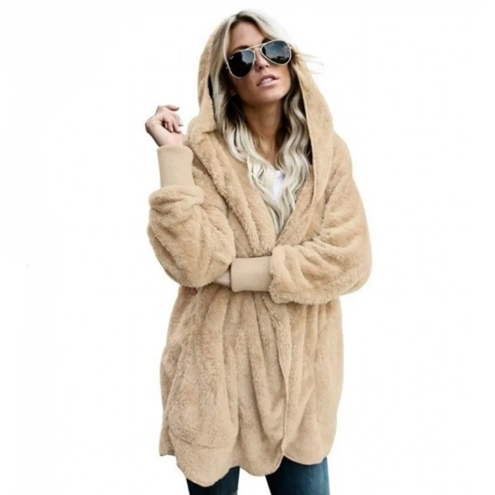 Зимняя теплая куртка из искусственного меха, пальто, женская куртка, женское овечье шерстяное пальто Верхняя одежда с длинным рукавом и капюшоном, верхняя одежда, кардиган - Цвет: 6