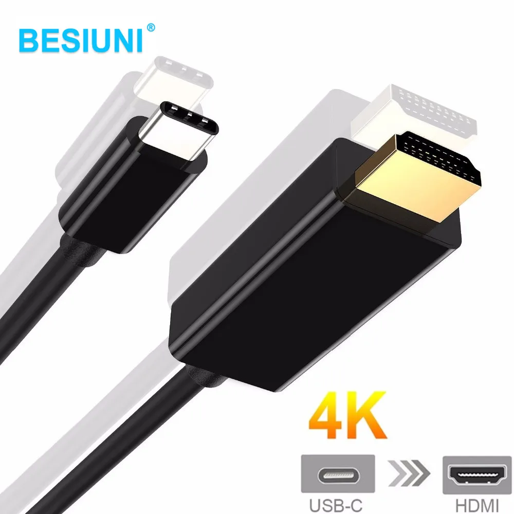 Кабель адаптер BESIUNI USBC с Type C на HDMI 4K HDTV золотой USB 3 1 раньше hdmi для MacBook ChromeBook Pixel Huawei