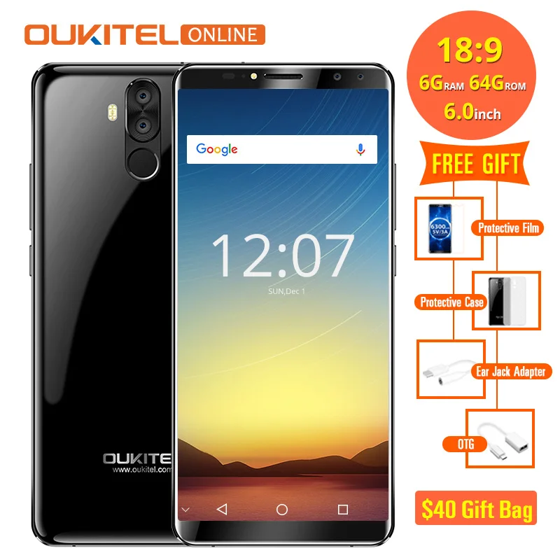 Oukitel K6 6300mAh аккумулятор 6,0 ''18:9 Face ID 6 ГБ 64 Гб MT6763 восьмиядерный смартфон 4G отпечаток пальца 21 Мп+ 13 МП 4 камеры мобильный телефон