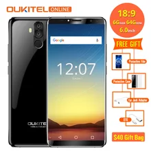 Oukitel K6 6300mAh аккумулятор 6,0 ''18:9 Face ID 6 ГБ 64 Гб MT6763 восьмиядерный смартфон 4G отпечаток пальца 21 Мп+ 13 МП 4 камеры мобильный телефон