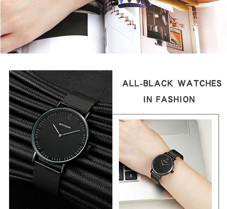 SANDA женские часы лучший бренд класса люкс водонепроницаемые ультратонкие стальные полосы повседневные Кварцевые часы Женские часы-браслет Relogio Feminino