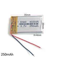 3,7 V 250mah 402035 литий-полимерный Li-Po аккумулятор ручной gps Аккумулятор для навигатора DIY Mp3 MP4 MP5 gps bluetooth