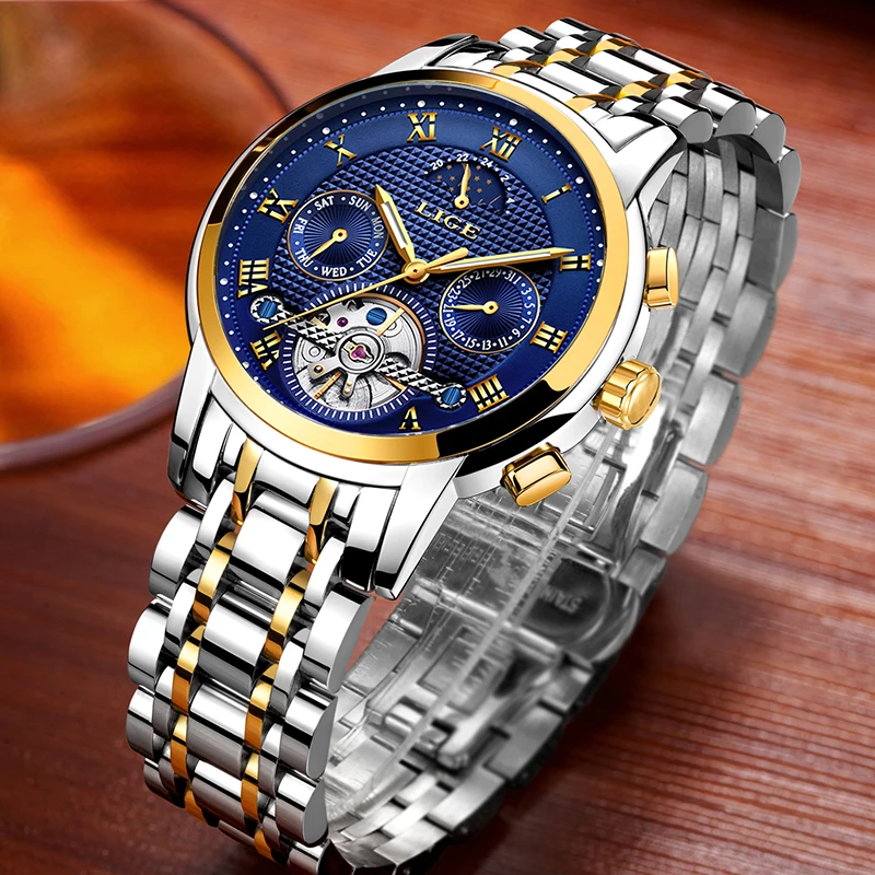 

2018New Men Watch Brand LIGE Mens Waterproof Sport Automatic Mechanical Watches Dress Business Casual Stainless Steel Male Clock