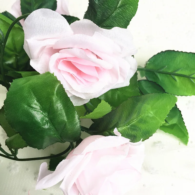 250 см/лот шелковые розы плюща лоза с зелеными листьями для дома Свадебные украшения поддельные листья diy Висячие гирлянды искусственные цветы - Цвет: light pink