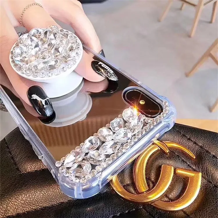 

Fancy crystal stand Case For iPhone XS MAX XR 7 8 Plus 6s Crystal plating soft mobile phone case For iPhone XS MAX X Shell Funda