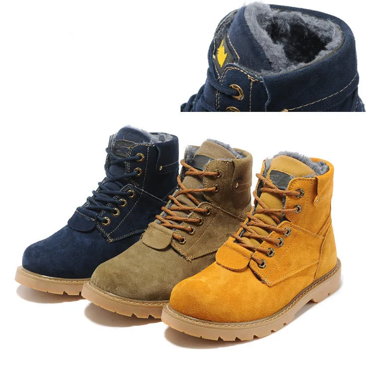 New 2014 men brand name snow boots genuine leather ankle waterproof work outventure flat fur shoes | Обувь