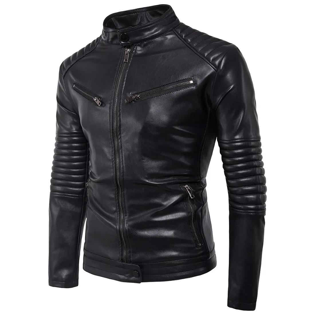 

Men Jacket Autumn Slim fit Faux leather jacket Motorcycle Bomber Jacket