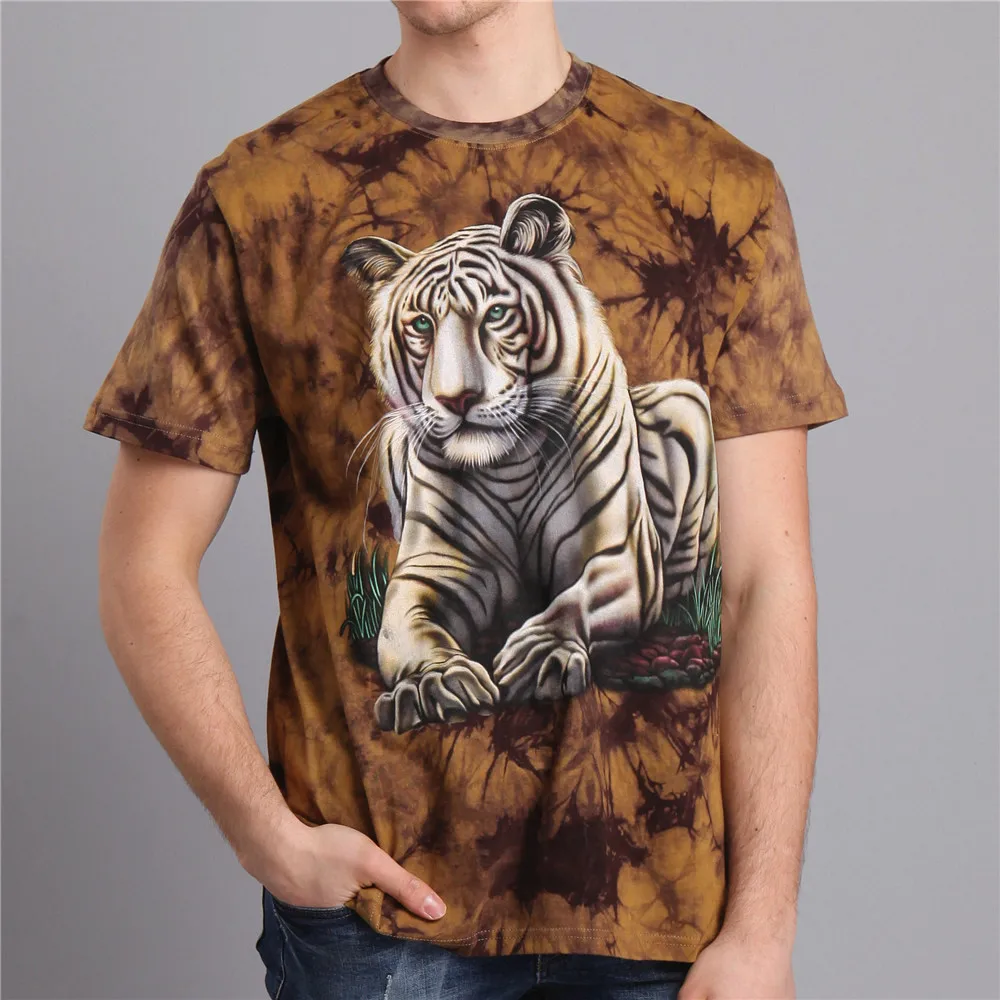 100% Cotton Tiger Printed Mens Tee Shirt Fashion 2016 New Design Yellow ...