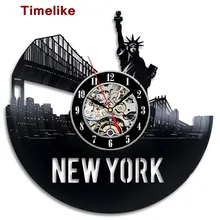 2018 New CD Vinyl Record Wall Clock Statue Of Liberty Souvenir Theme Wall Watch Modern City Art Horloge Murale Classic Decor