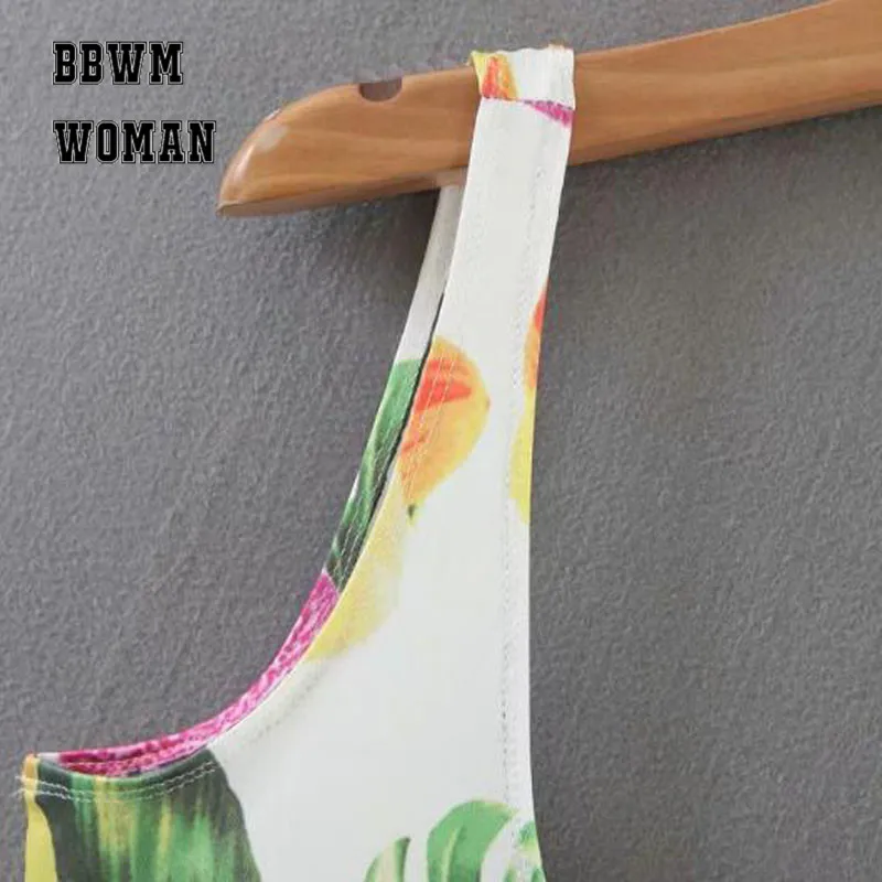 Summer Flower And Green Leaf Printed Bodysuit 2018 Skinny Sleeveless Backless Jumpsuit Rompers Fashion Bodycon Playsuit 1405