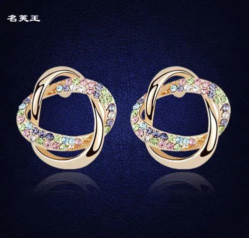 

New Real Original Crystals Stud Earrings For Women Girlfriend Brand Jewelry Valentine'S Day Christmas Gift wholesale