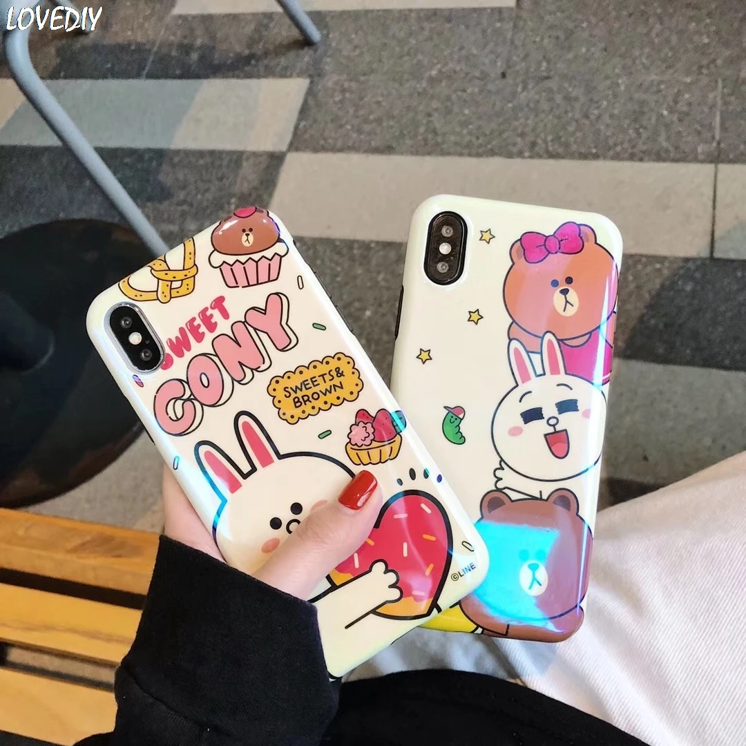 

Korea INS Brown bear rabbit blue-ray cover for Apple iphone 7 8 6 6s Plus X XS Max Xr soft imd LOVE case for iphone 7 coque