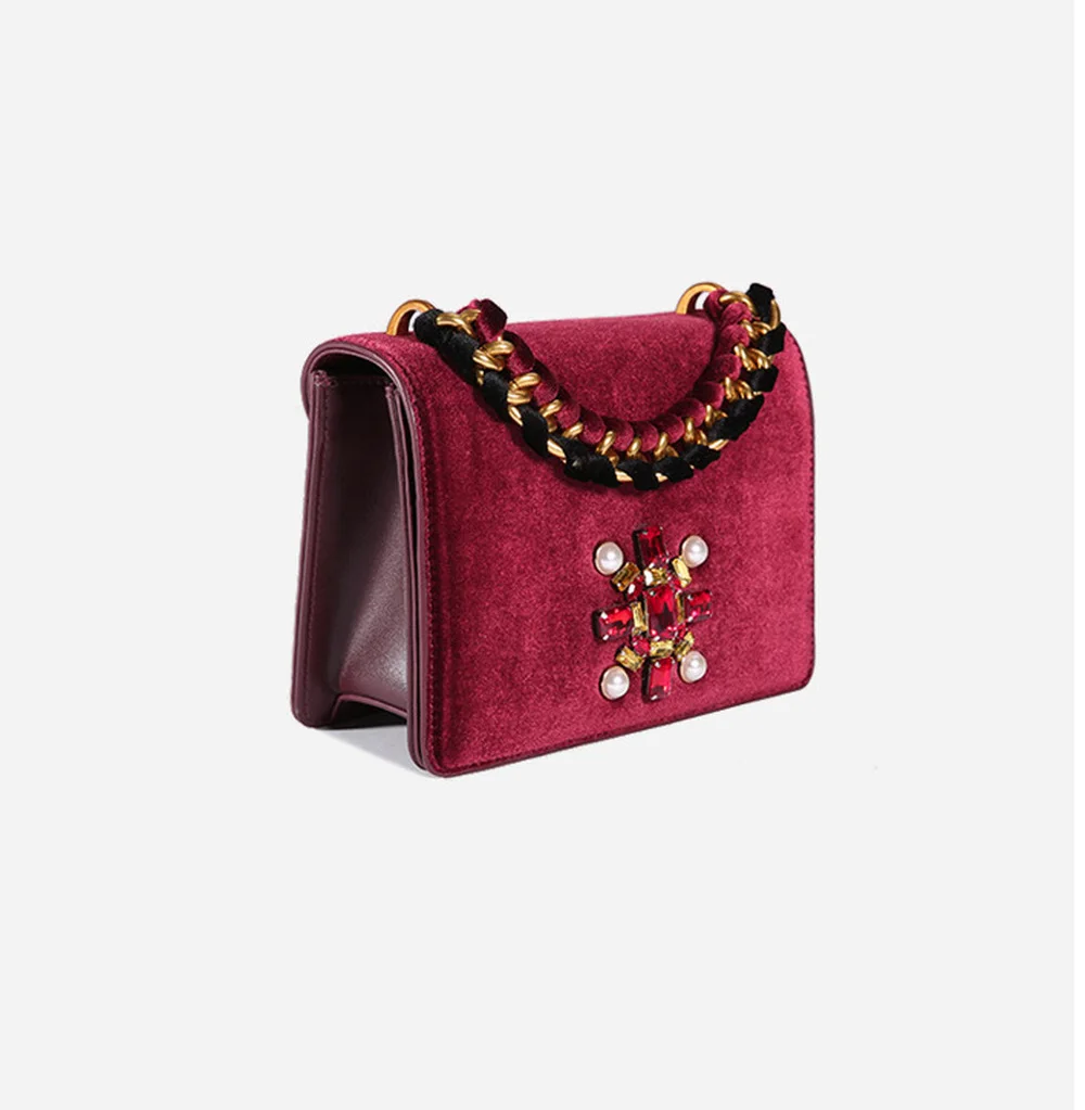 

2018 Autumn and Winter New Velvet Vintage Single Shoulder Women's Bag Korean Edition Handbag Chain Diamonds Flap Fashion Elegant