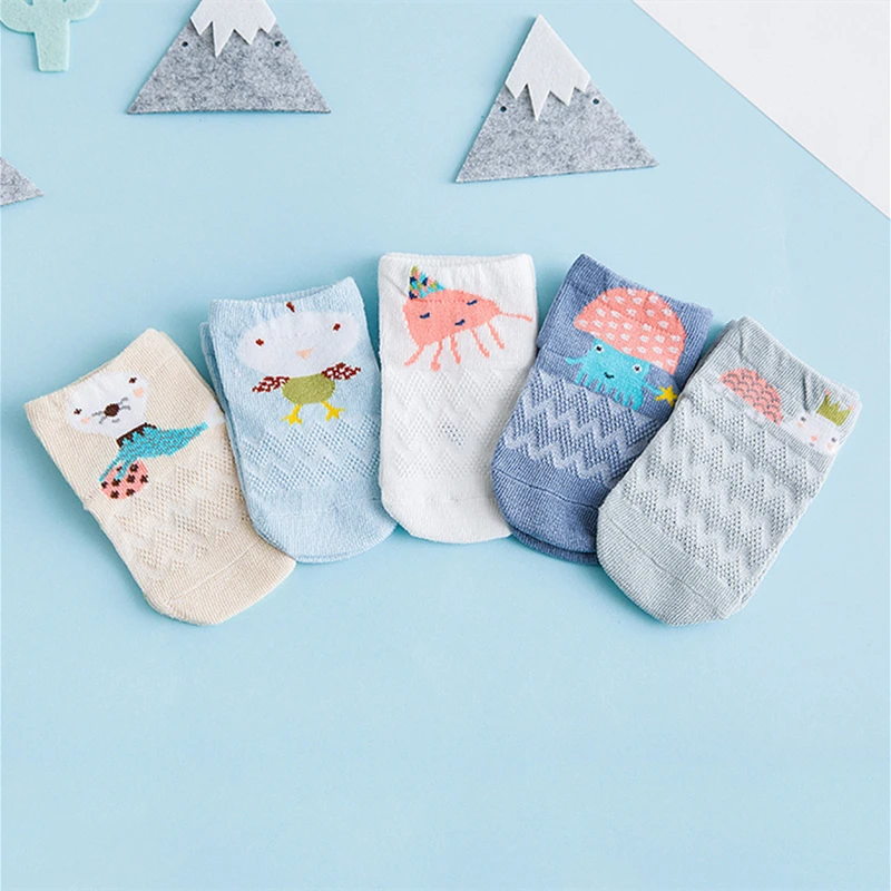 5 пар/лот, летние сетчатые носки для новорожденных, милые носки с героями мультфильмов для девочек, тонкие мягкие хлопковые носки для маленьких мальчиков