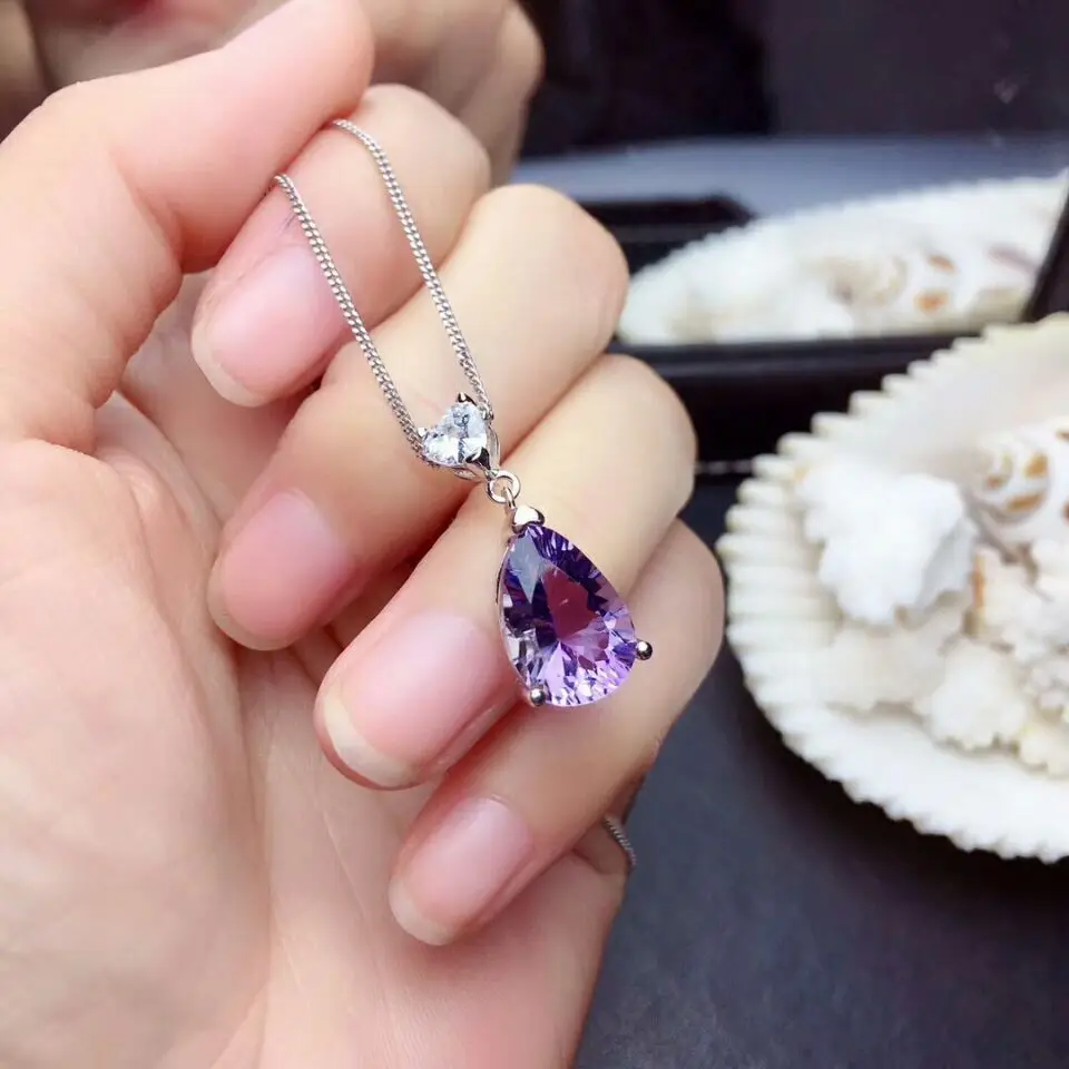 [MeiBaPJ] Настоящее натуральное аметистовое ожерелье с подвеской в виде капли воды с сертификатом 925 Чистое серебро фиолетовый камень хорошее ювелирное изделие для женщин