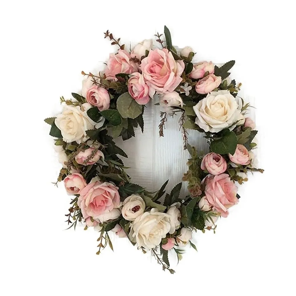 

Door Wall Ornament 13Inch Rose Wreath Small Pink Wreath Door Wall Ornament