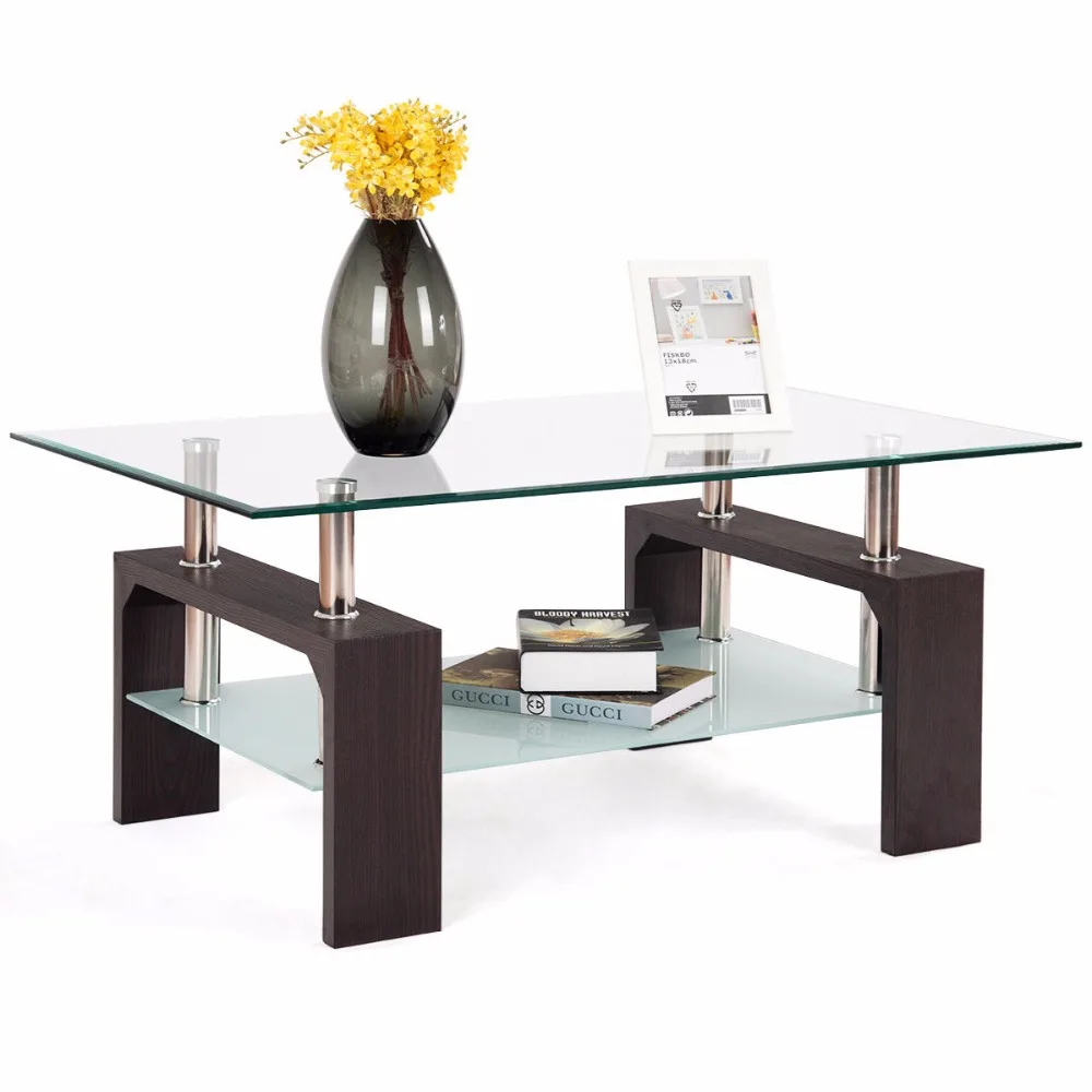 Giantex Rectangular Tempered Glass Coffee Table End Side Table with Shelf Home Furniture Living Room Furniture HW57279BN Giantex Rectangular Tempered Glass Coffee Table End Side Table with Shelf Home Furniture Living Room Furniture HW57279BN
