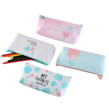 

10Pcs/lot Cute Korean Small Fresh Pineapple Fruit Pencil Case School Supplies Stationery Zipper Bag School Office Supplies