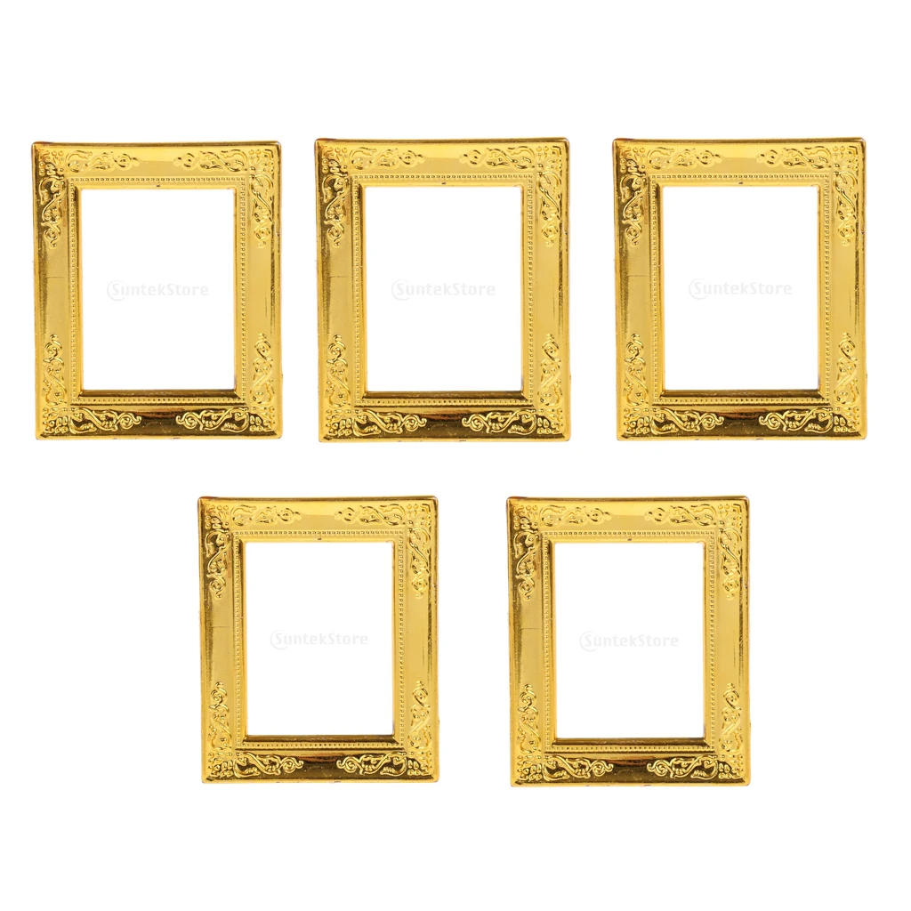 5pcs Vintage Mini Metal Dollhouse Decor Furniture Kit Picture Photo Frames for 1:12 Dolls House Miniature Accessory