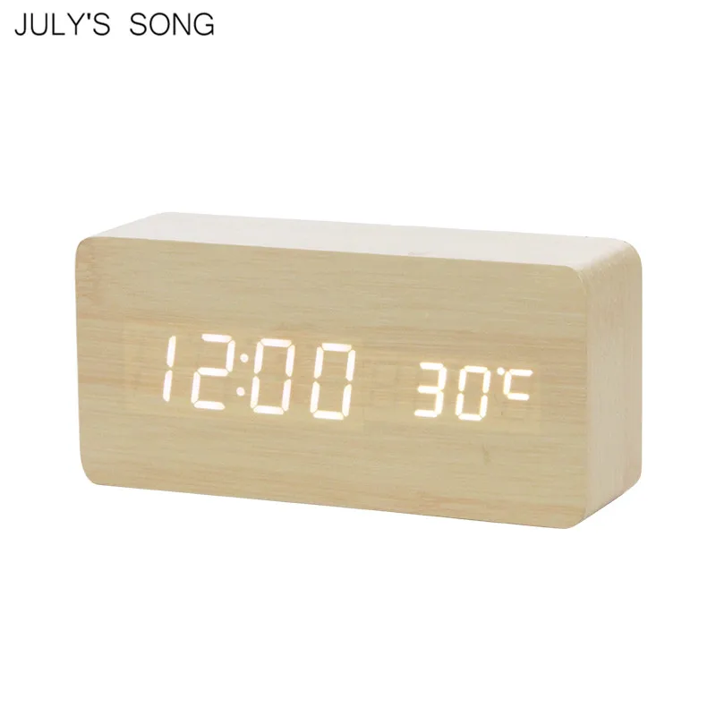 JULY'S SONG LED Clock Wooden Digital Alarm Clock Night Light LED Display Temperature Table Clockes Desk Electronic Despertador