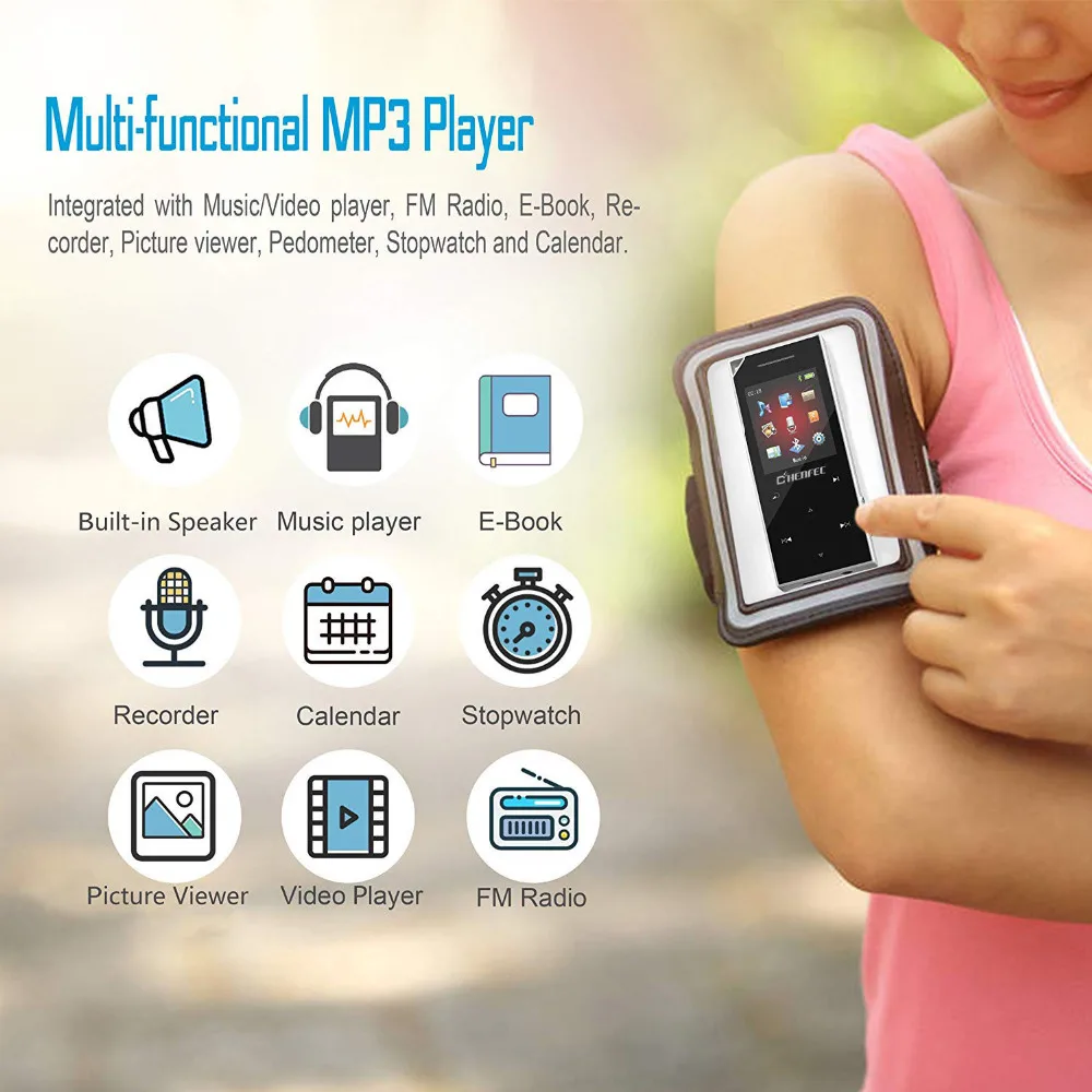 Модернизированный портативный цифровой музыкальный плеер CHENFEC 8GB MP4 с Bluetooth 4,0 музыкальный аудиоплеер с fm-динамиком 60 часов