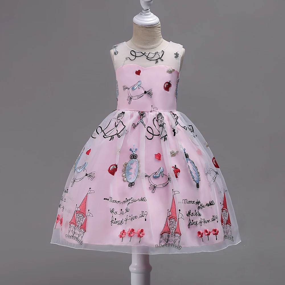 

2019 New Girl Sleeveless Dress New Girls Pearls Birthday Wedding Party Princess Dresses Kids Beautiful Fairy Lace Dresses