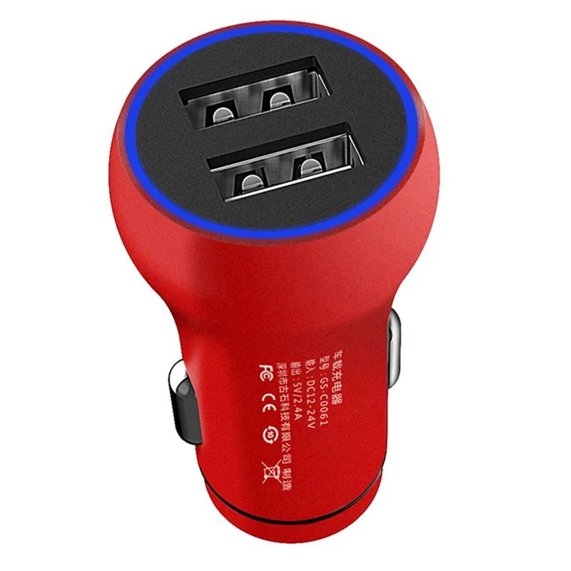 Red Мини Авто USB зарядные устройства с светодиодный мягкий светильник 5 в 2.4A Быстрая зарядка мобильного телефона/планшета/вождения рекордер/игра машина быстрая зарядка - Цвет: Red