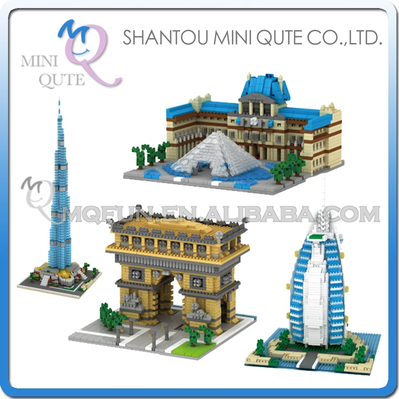 

4pcs/lot Mini Qute YZ world architecture Burj Al Arab Burj Khalifa Tower Louvre Triumphal Arch building block educational toy