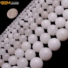 Драгоценный камень-внутри 4-14 мм круглые гладкие каменные бусины белый нефрит бисер для бусины для изготовления бижутерии 15 дюймов DIY бусины
