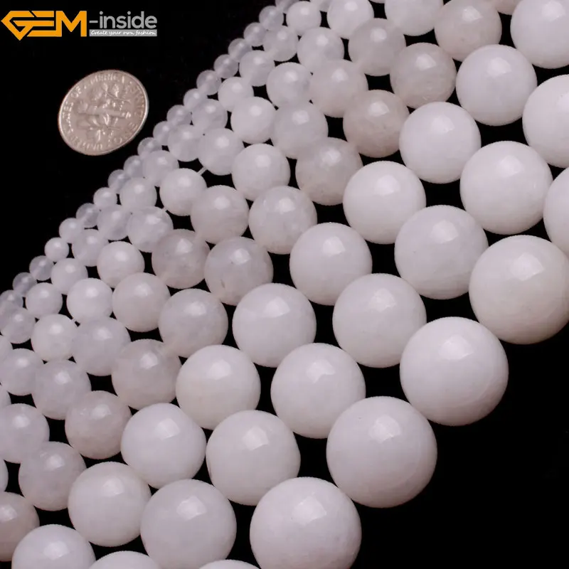 

Gem-inside 4-14mm Round Smooth Stone Beads White Jade Beads For Jewelry Making Beads 15inches DIY Beads