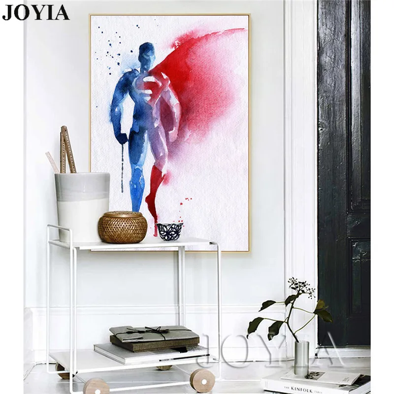

Home Decor Watercolor Painting Colorful Superman Wall Art Super Hero Prints For Kids Room Bedside Large Decor Picture
