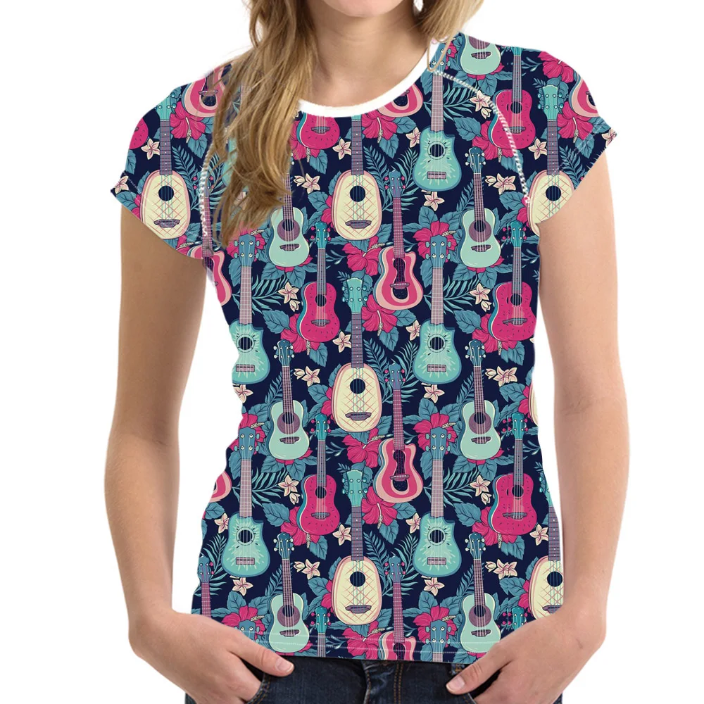 

NOISYDESIGNS Punk Style Guitar Pattern Short Sleeve Women Tops Personalized Lady Summer T-shirt Top Tees Sound Activated T Shirt