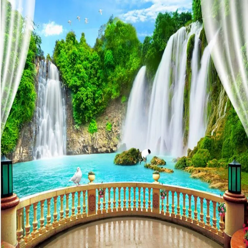 Papel pintado personalizado de Beibehang paisaje cascada tres
